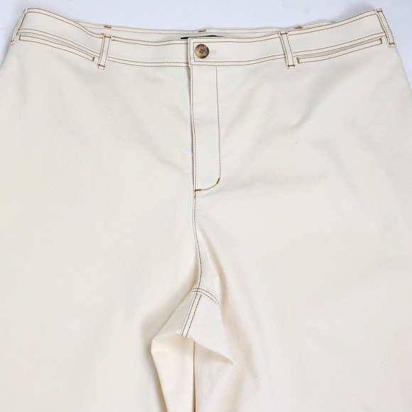 Lafayette 148 Women's Size 16 Stretch Twill Wide Leg Crop Pants Pockets Cream - Picture 2 of 13